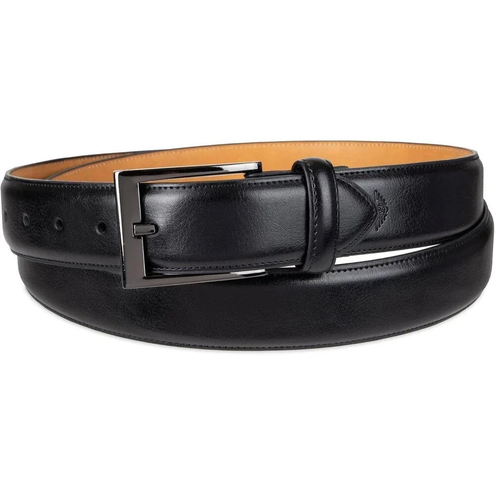 Dockers Men's Classic Dress Belt Size 42 Deep Black Leather Single-Prong Buckle